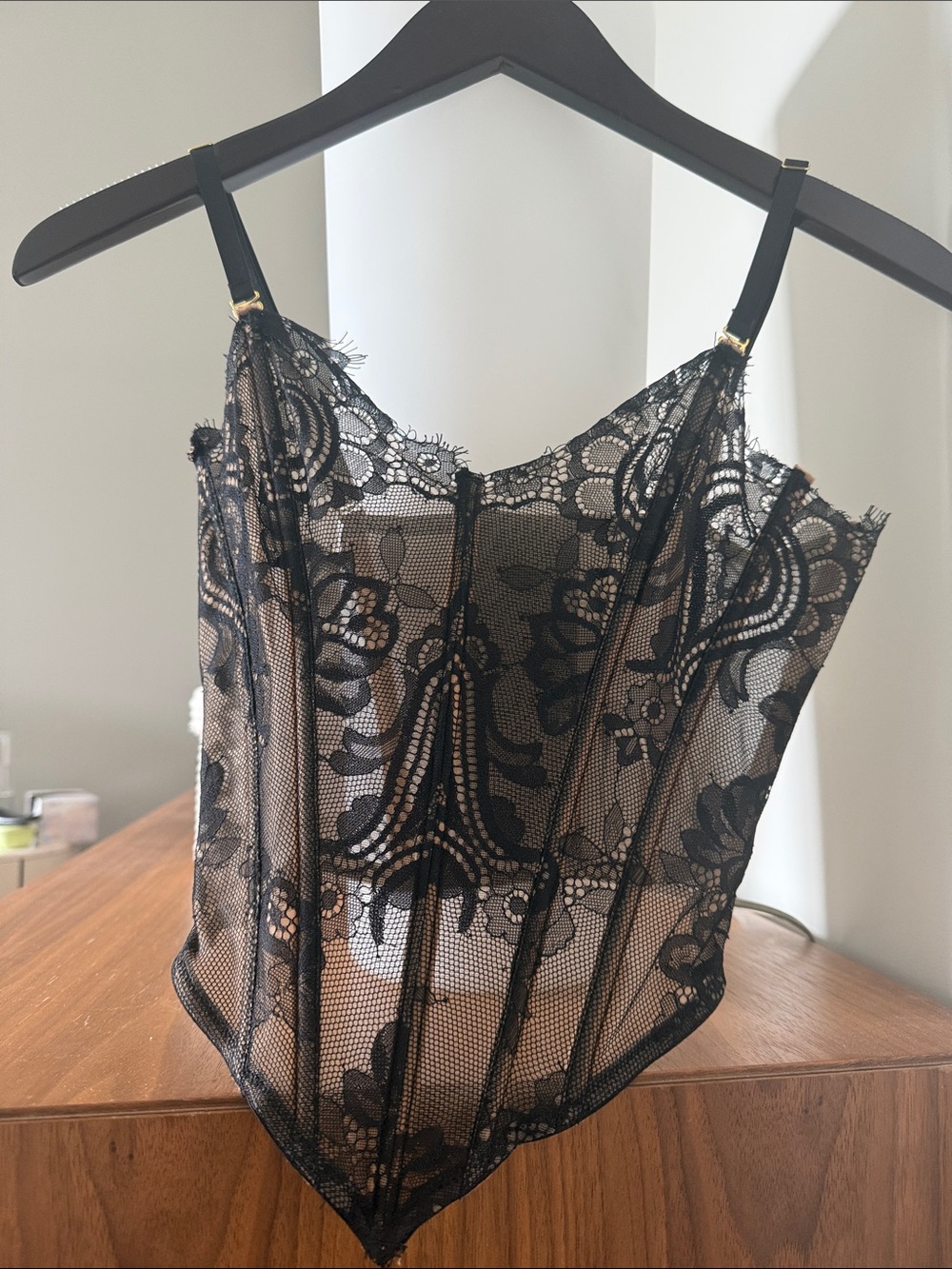 Black Lace Sheer Corset Camisole Top - Women
